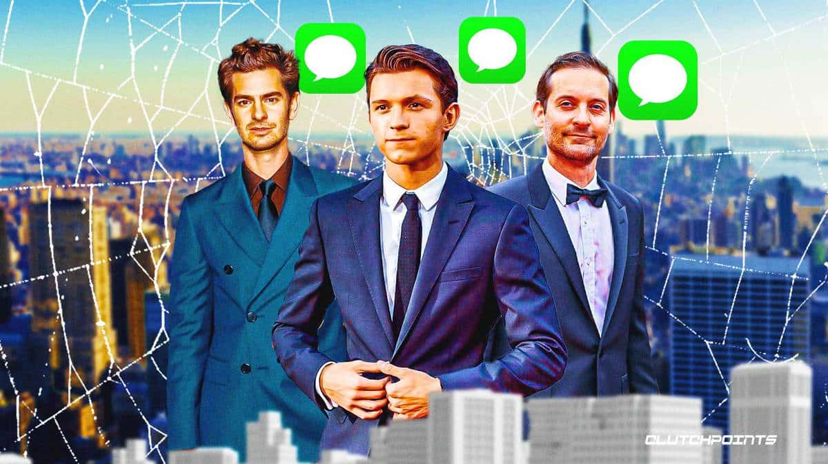 Spider-Man actors Andrew Garfield, Tom Holland, and Tobey Maguire, group chat,