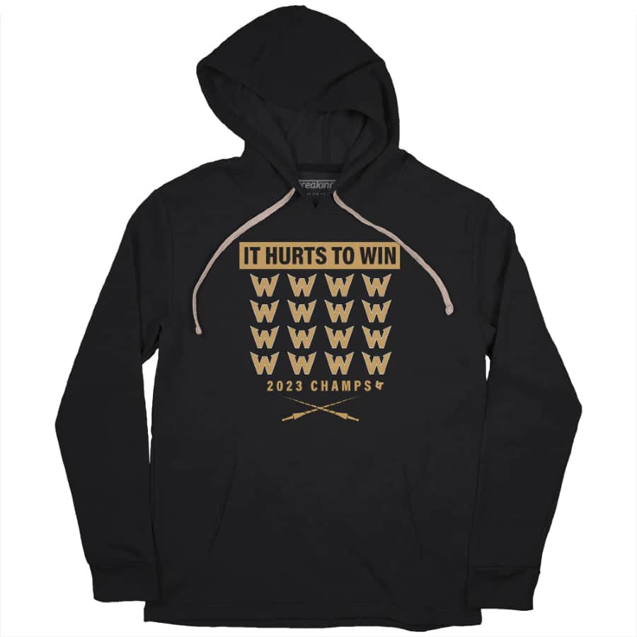 Vegas: It hurts to win champs hoodie - Black colorway on a white background.
