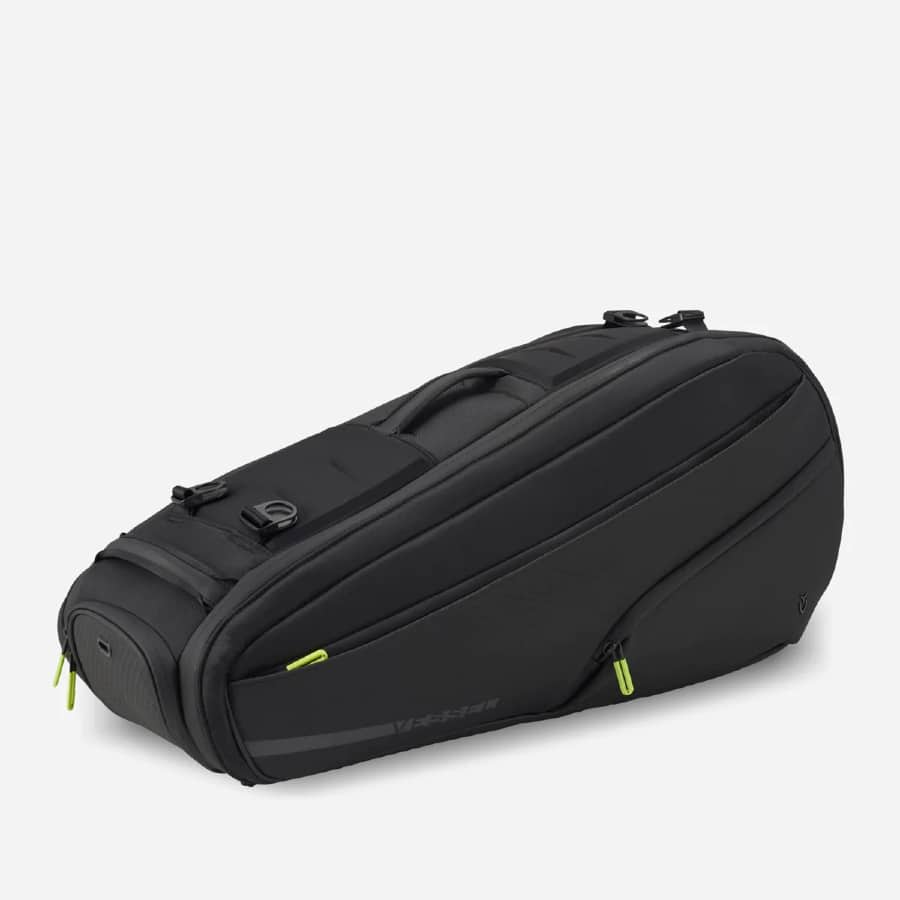 Vessel Baseline racquet bag - Black colored on a light gray background.