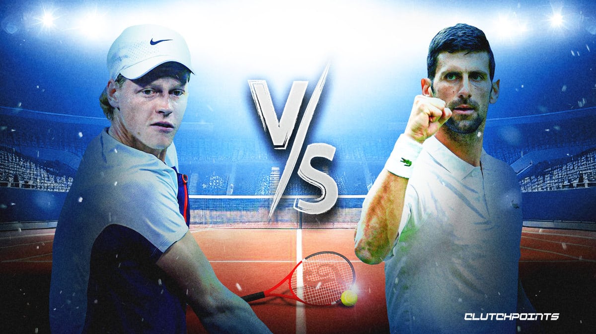Jannik Sinner battling Novak Djokovic