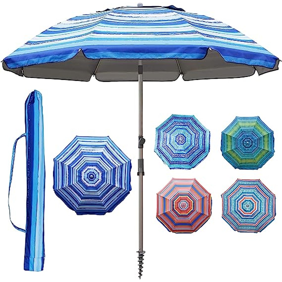 Blissun 7.2' Portable Beach Umbrella with Sand Anchor on a white background.