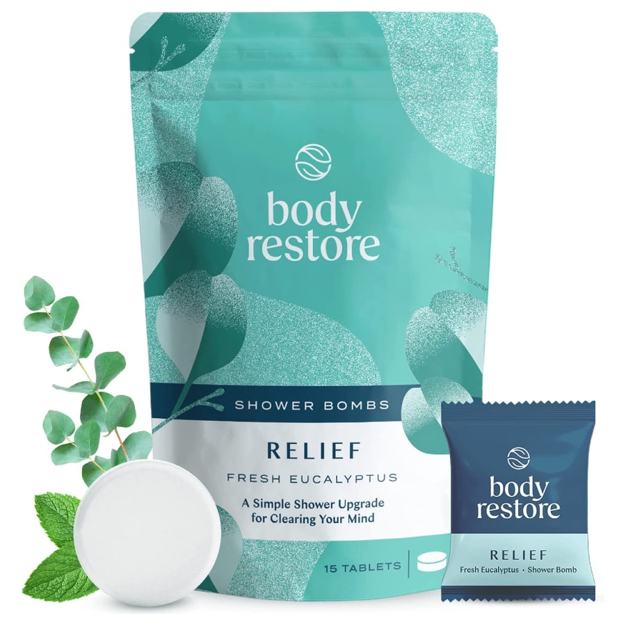 Body Restore shower steamers aromatherapy 15 Packs - Eucalyptus scent on a white background.