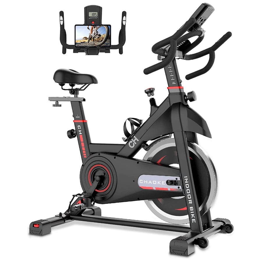Chaoke stationary exercise bike - Black colored on a white background.