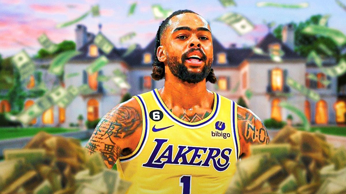 D'Angelo Russell surrounded by piles of cash.