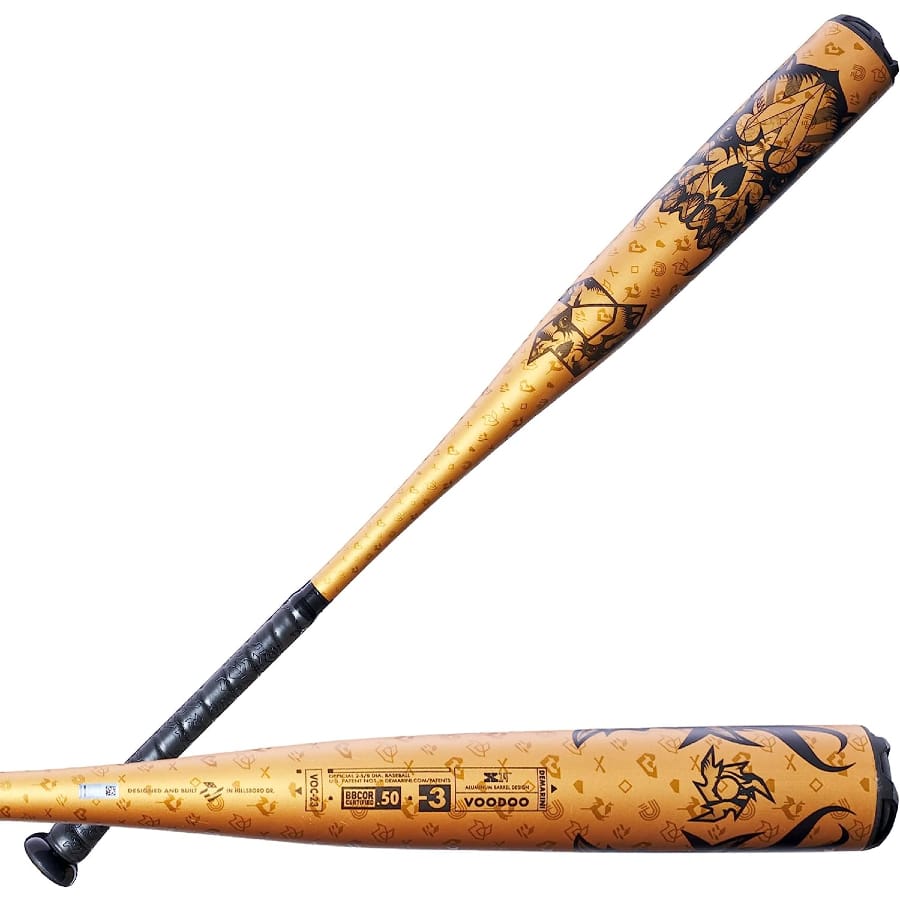 DeMarini 2023 Voodoo One Gold (-3) BBCOR Baseball Bat  on a white background.