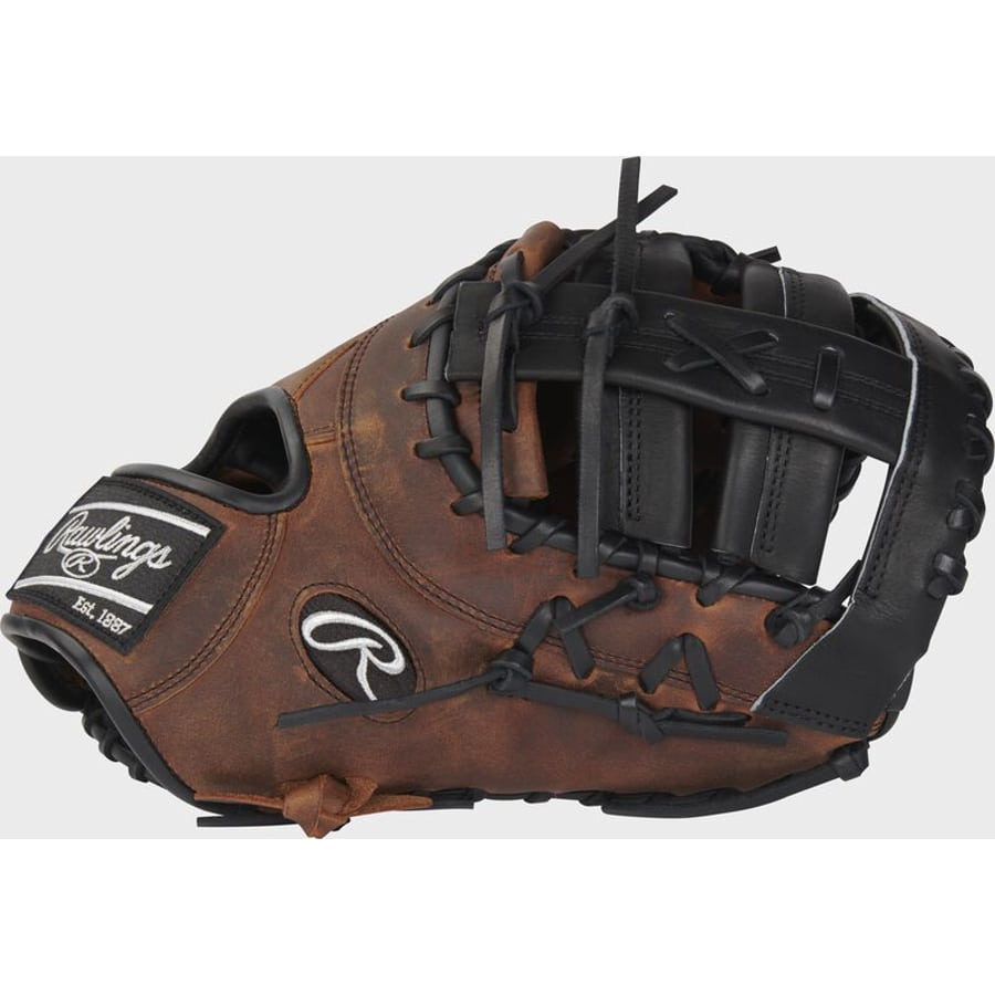 Exclusive 13-inch Heart of the Hide R2G First Base Mitt - Brown/Black colorway on a light gray background.