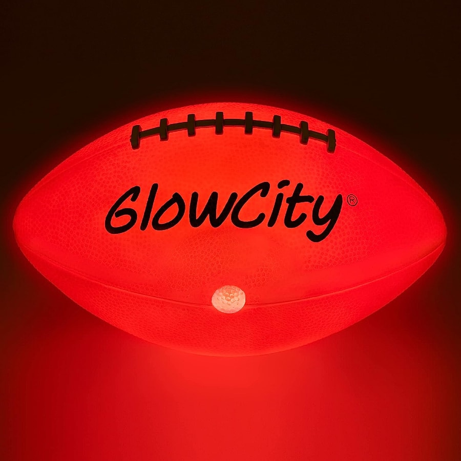 GlowCity Glow in The Dark Football on a black background.