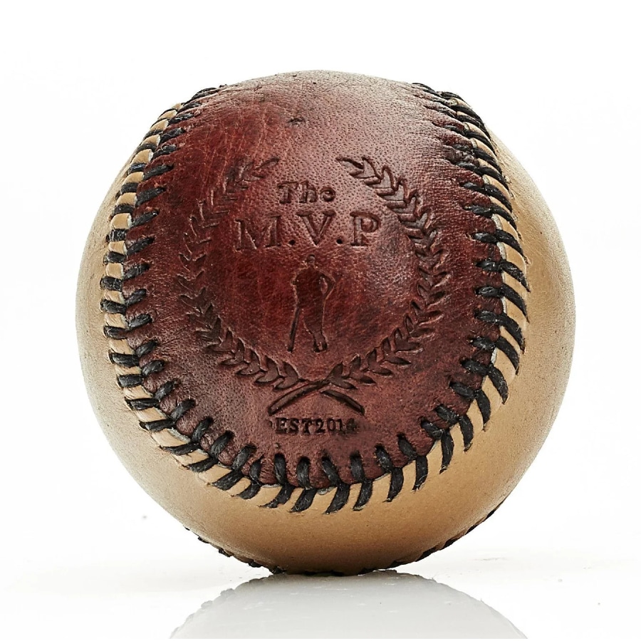 Modest Vintage Player Black Stitch Leather Baseball - Retro Brown/Cream colorway on a white background.