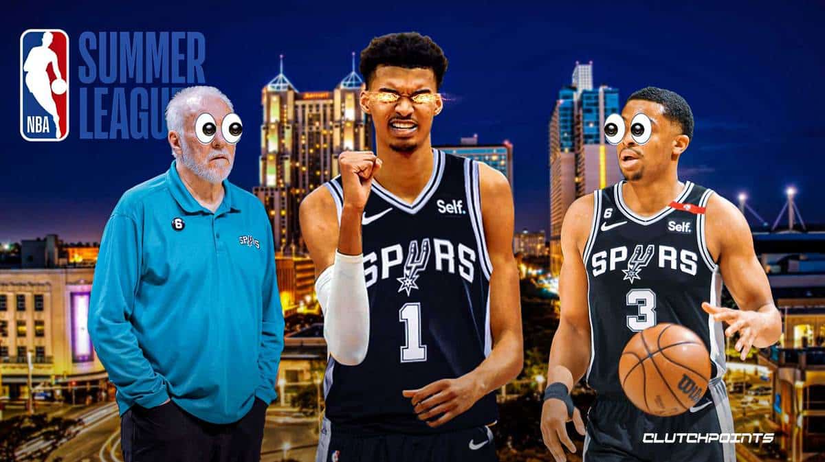 Victor Wembanyama, Gregg Popovich, Keldon Johnson, Spurs
