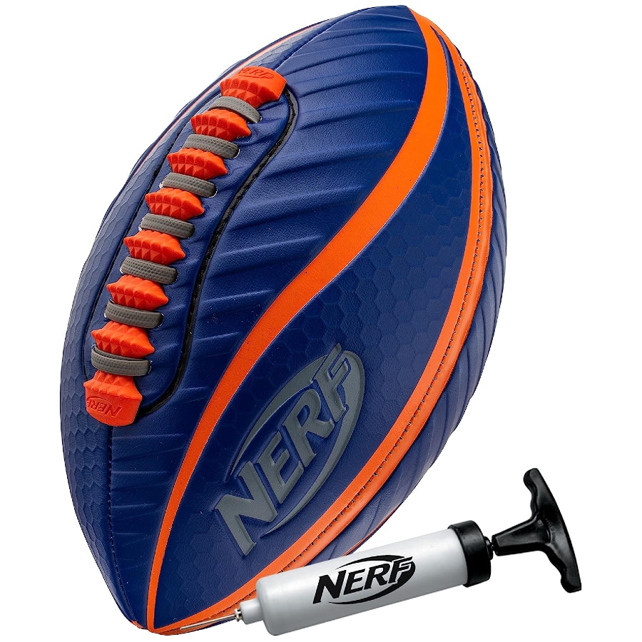 Nerf Spiral Grip Football - Blue/Orange colorway on a white background.