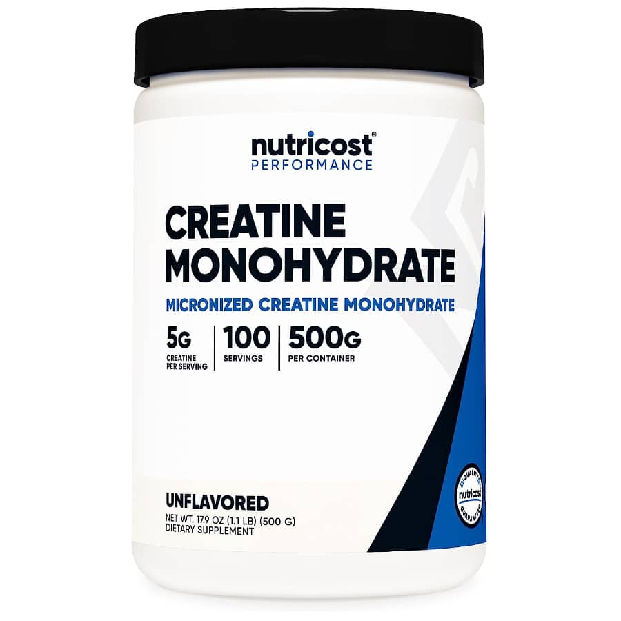 Nutricost creatine monohydrate micronized powder 500G - Unflavored on a white background.