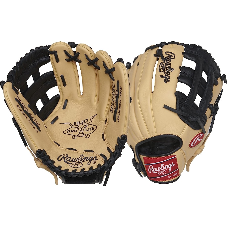 Rawlings Select Pro Lite Youth Baseball Glove - Blonde/Black colorway on a white background.