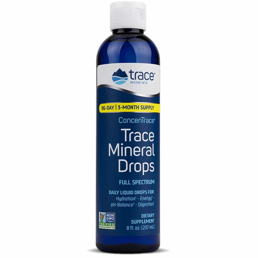 Trace Minerals ConcenTrace drops - Unflavored against a white background.
