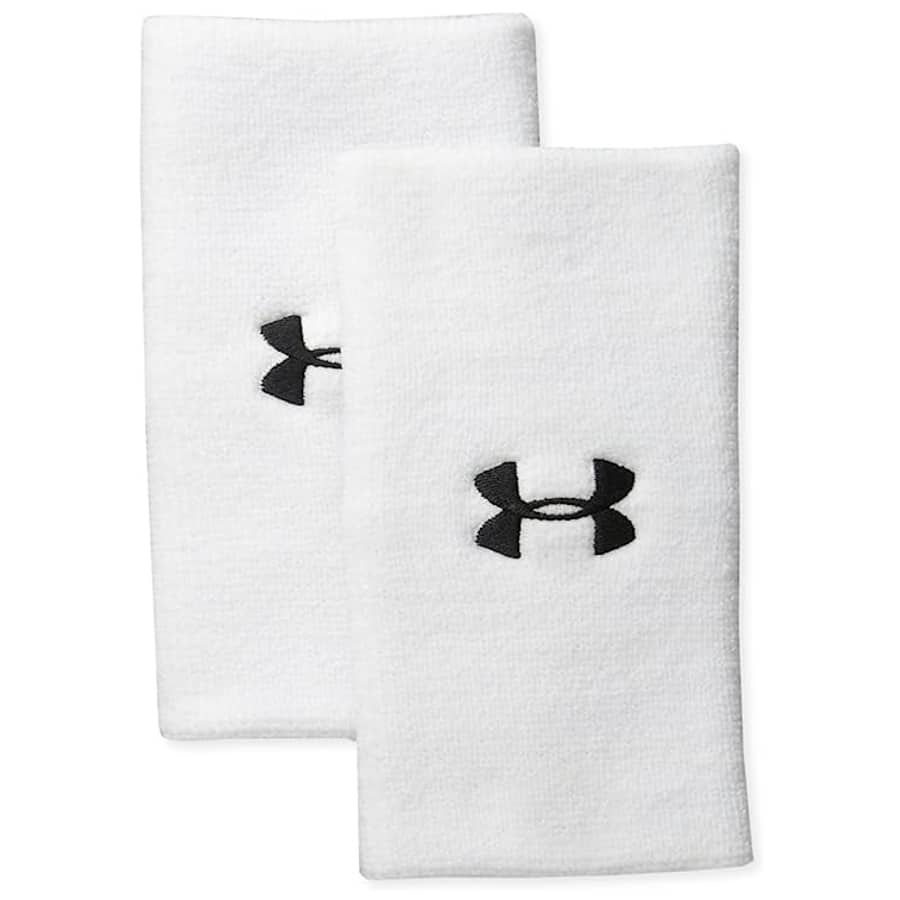 Under Armour Adult 6-inch Performance Wristband 2-Pack white colored on a white background. 