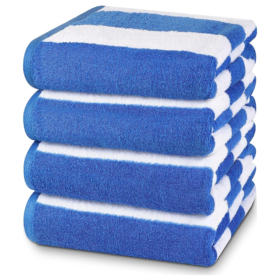 Utopia Towels 4-Pack Cabana Stripe Beach Towel (30 x 60 Inches) - Blue/White colorway on a white background.