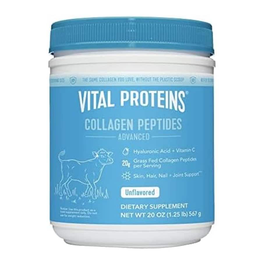 Vital Proteins collagen peptides powder with hyaluronic acid and Vitamin C, unflavored - 20 oz. on a white background.