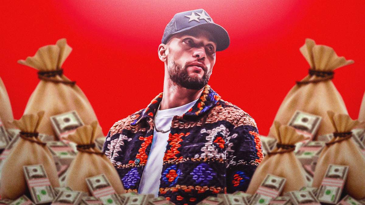 Zach LaVine surrounded by piles of cash.