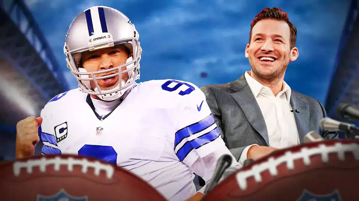 Tony Romo playing for the Dallas Cowboys and being a broadcaster.