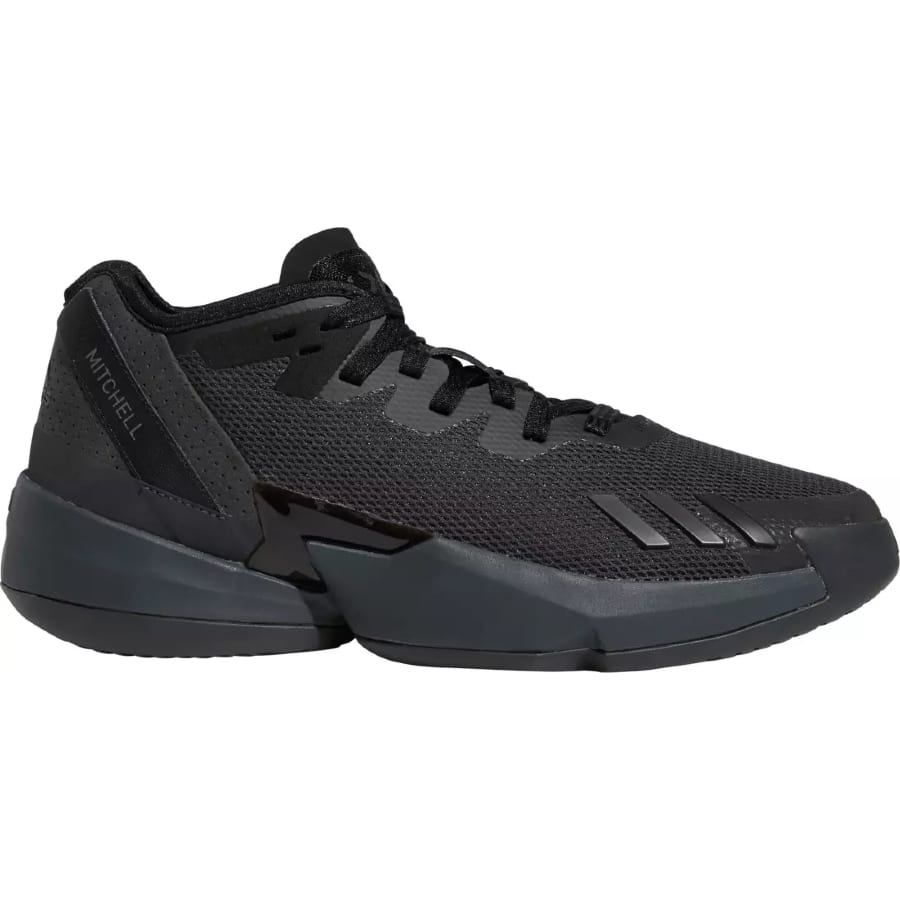 Adidas D.O.N. Issue #4 Basketball Shoes - Black/Carbon/Black colorway on a white background. 