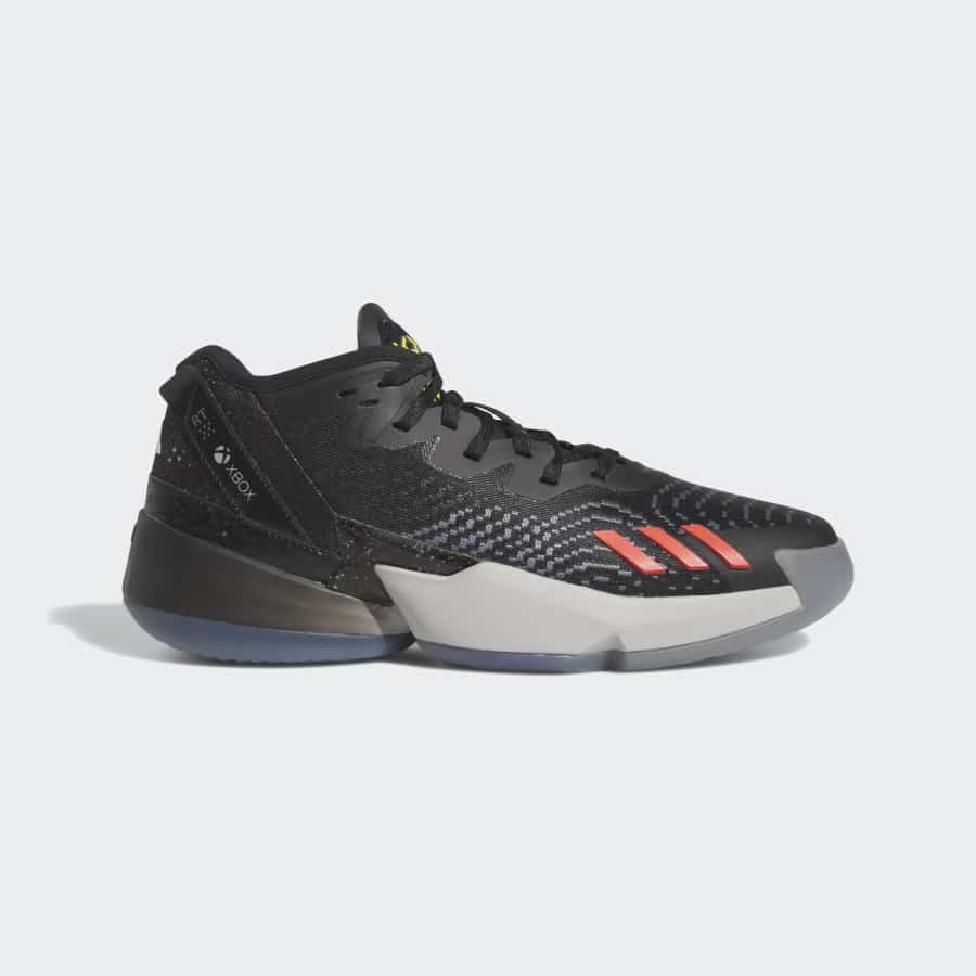 Adidas D.O.N. Issue #4 Basketball Shoes - Core Black/Carbon/Grey Three colorway on a light gray background.