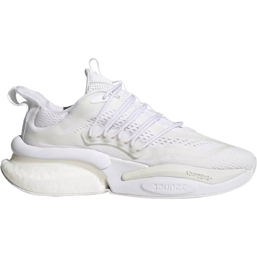 Adidas Men's Alphboost V1 Shoes - White/White/White colorway on a white background. 