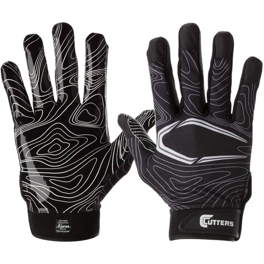 Cutters Football Glove Game Day Receiver - Black Topography on a white background. 