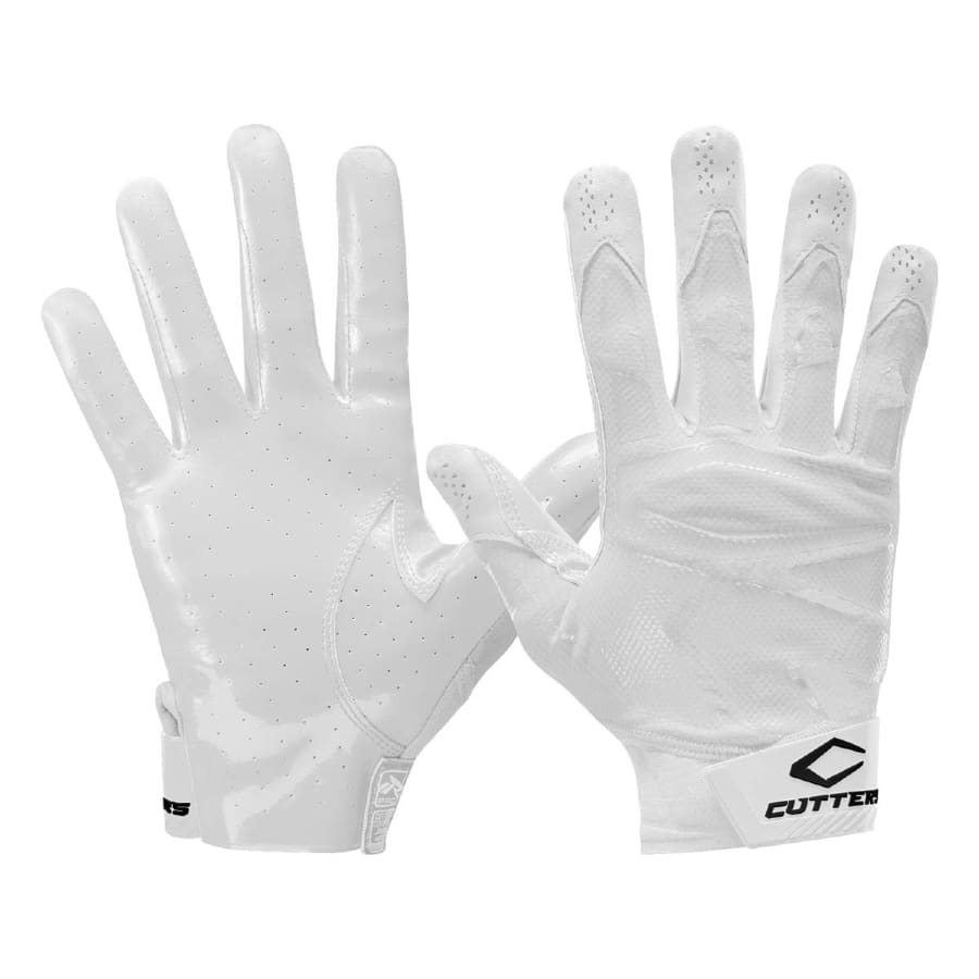 Cutters Rev Pro 4.0 Football Receiver Gloves - White colored on a white background. 