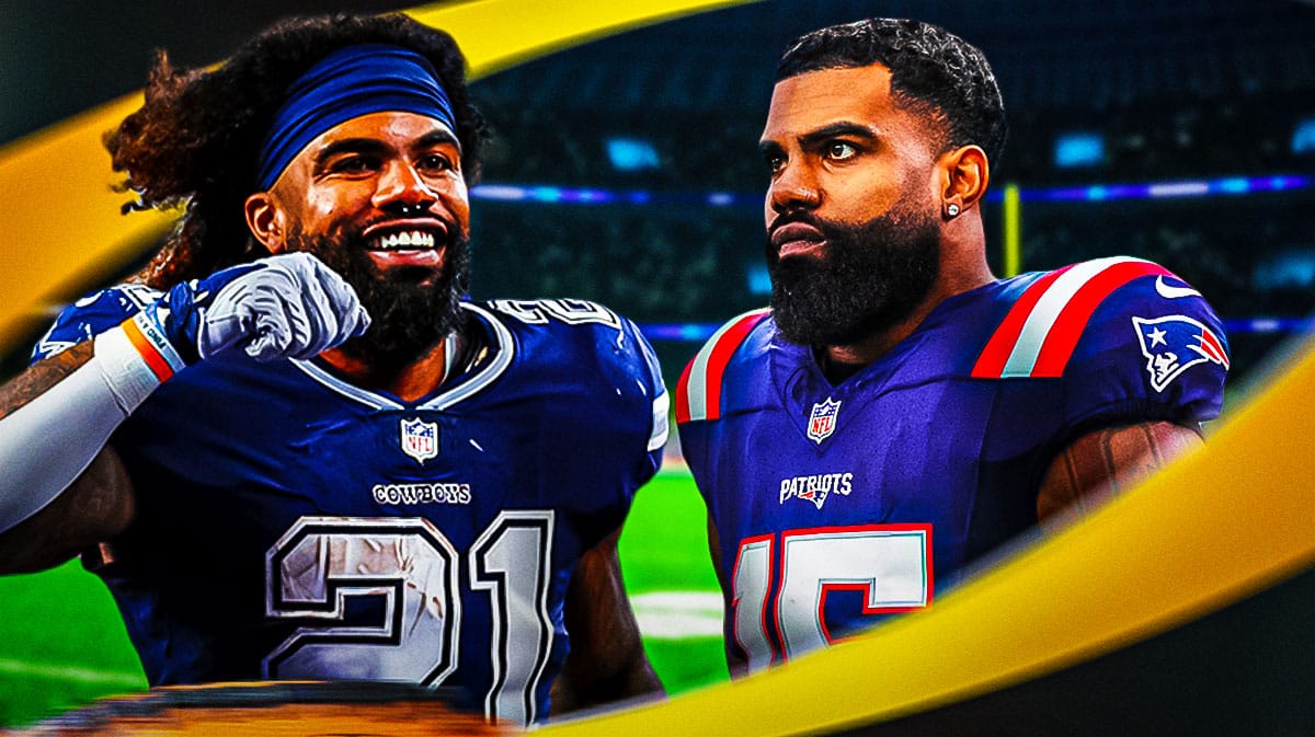 Ezekiel Elliott playing for the Dallas Cowboys and the New England Patriots.
