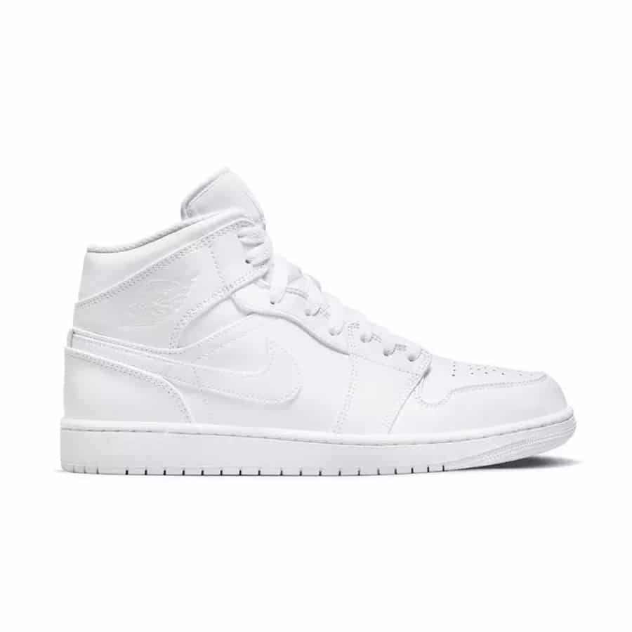 Jordan 1 Mid Men's Shoe - White/White/White colorway on a white background.