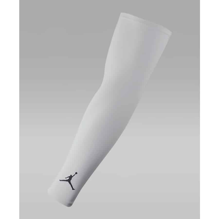 Jordan Basketball Shooting Sleeve - White colored on a gray background.