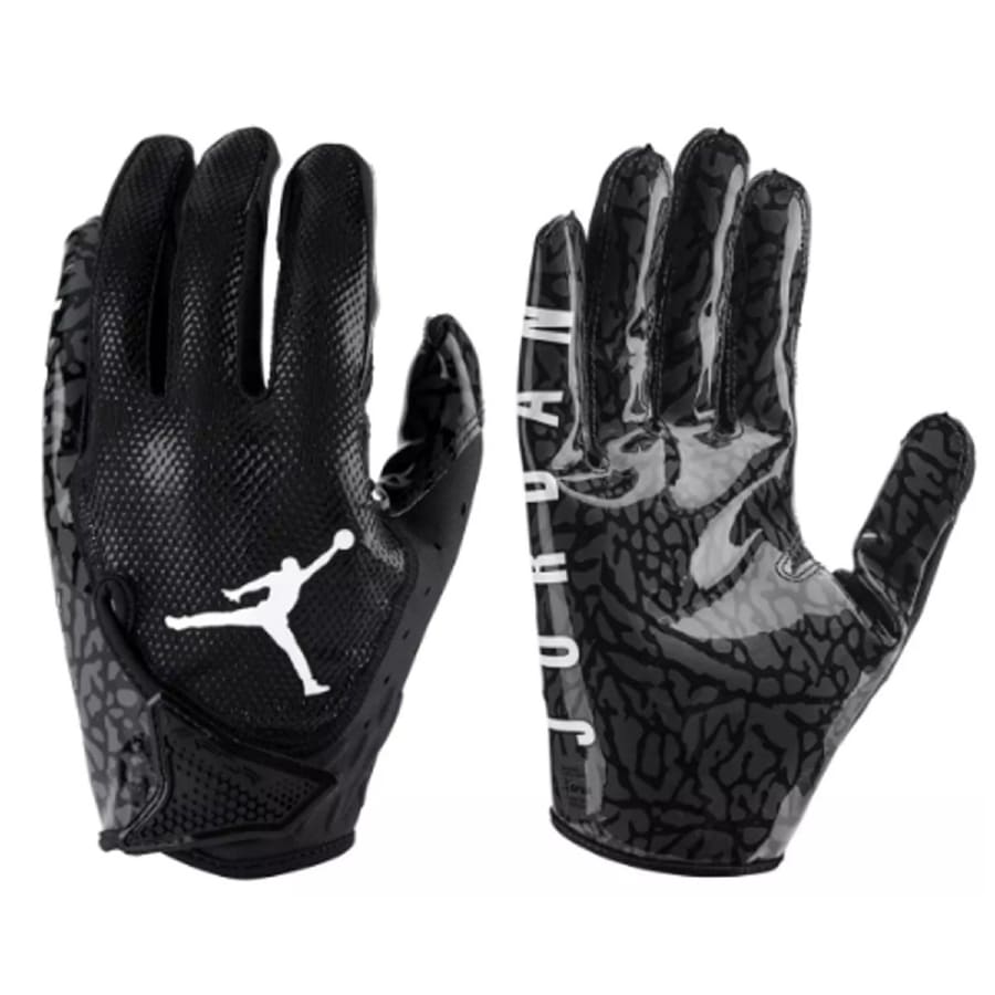 Jordan Jet 7.0 Football Gloves - Black colored on a white background.