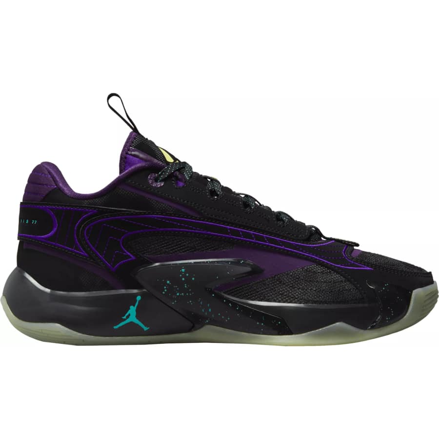 Jordan Luka 2 Basketball Shoes -Black/Grand Purple/Aurora Green/Glow colorway on a white background. 