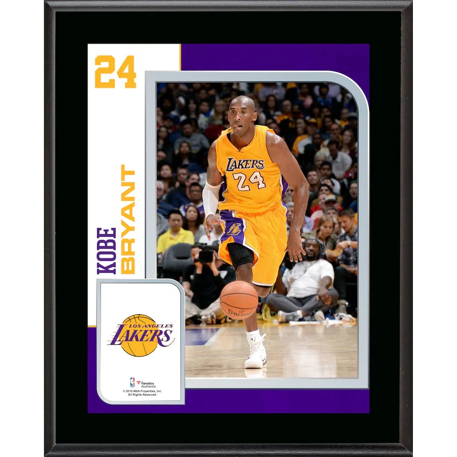 Kobe Bryant Los Angeles Lakers Fanatics Authentic 10.5" x 13" Sublimated Player Plaque on a white background. 