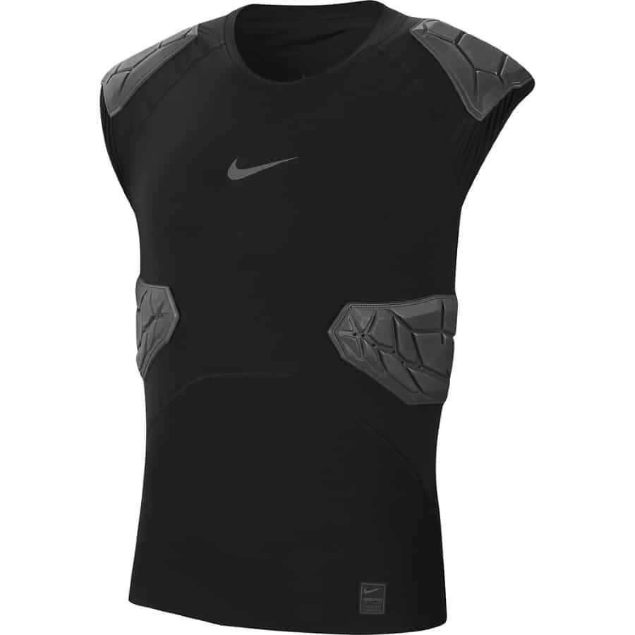 Men's Nike Pro HyperStrong Padded Football Compression Shirt - Black colored on a white background. 