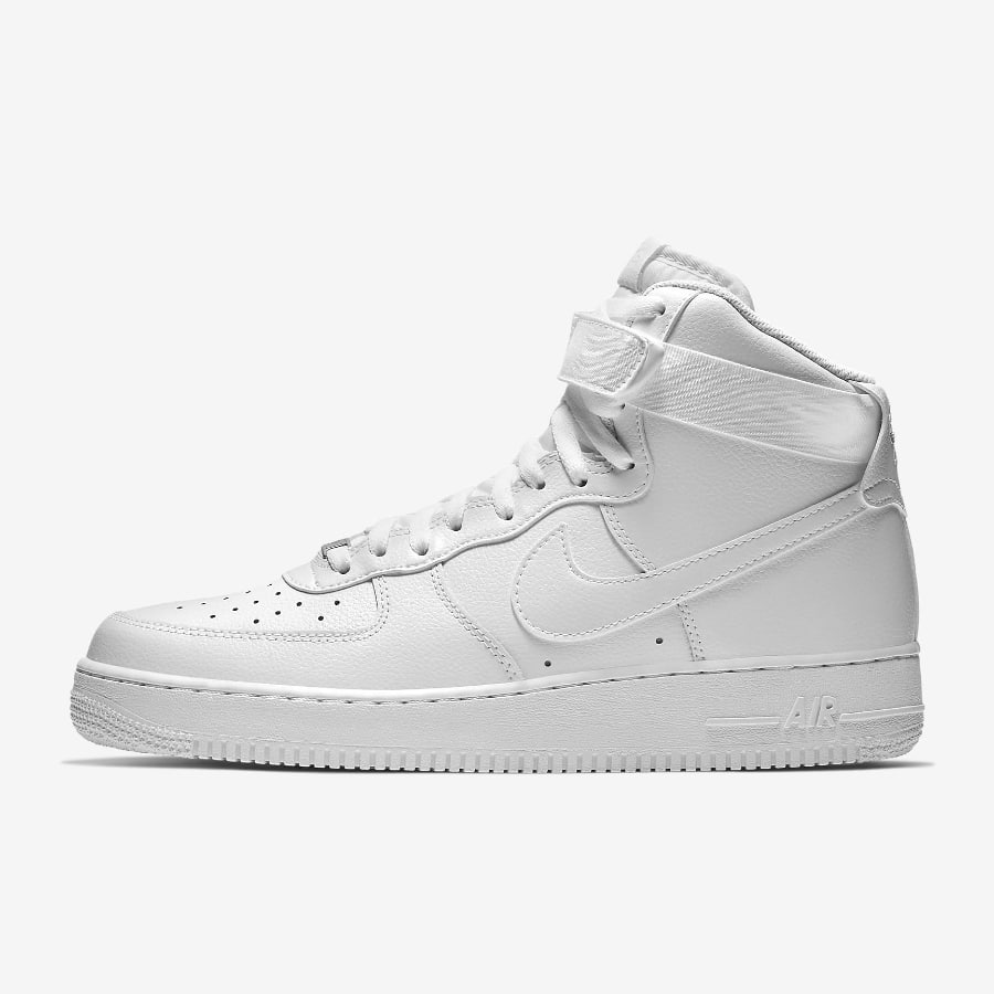 Nike Air Force 1 High '07 - White/White colorway on a light gray background.