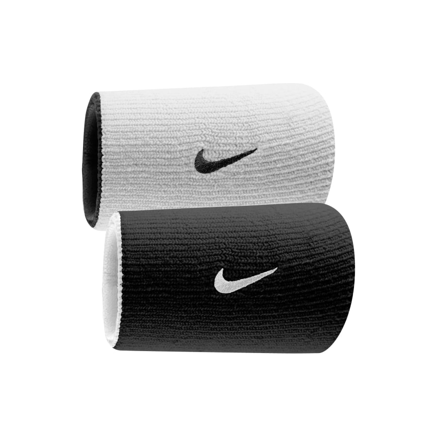 Nike Dri-FIT Home & Away Doublewide Reversible Wristbands - Black/White colorway on a white background.