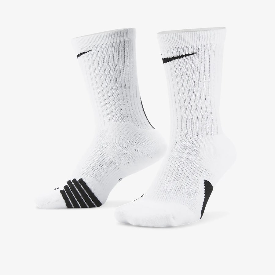 Nike Elite Crew Basketball Socks - White colored on a white background.