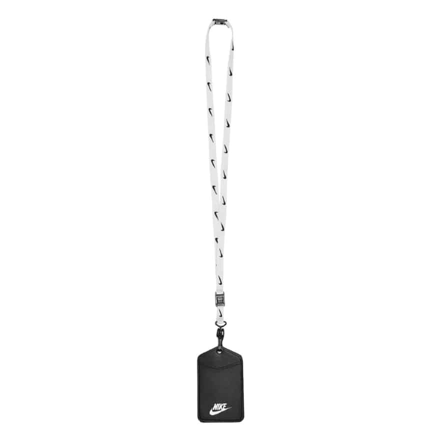 Nike Lanyard with ID Badge - White/Black colored on a white background. 