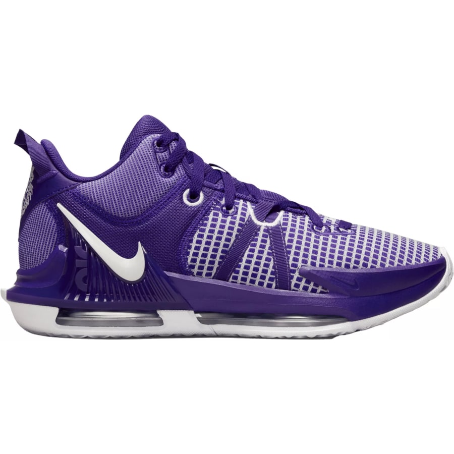 Nike LeBron Witness 7 Basketball Shoes - Court Purple/White colorway on a white background.