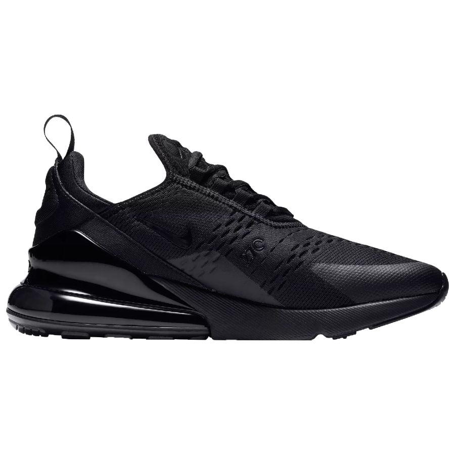 Nike Men's Air Max 270 Shoes - Black/Black/Black colorway on a white background. 