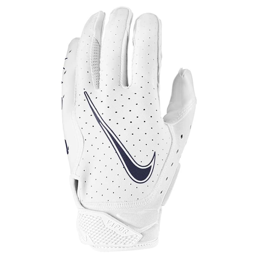 Nike Men's Vapor Jet 6.0 Football Receiver Gloves - White/Midnight Navy colorway on a white background. 