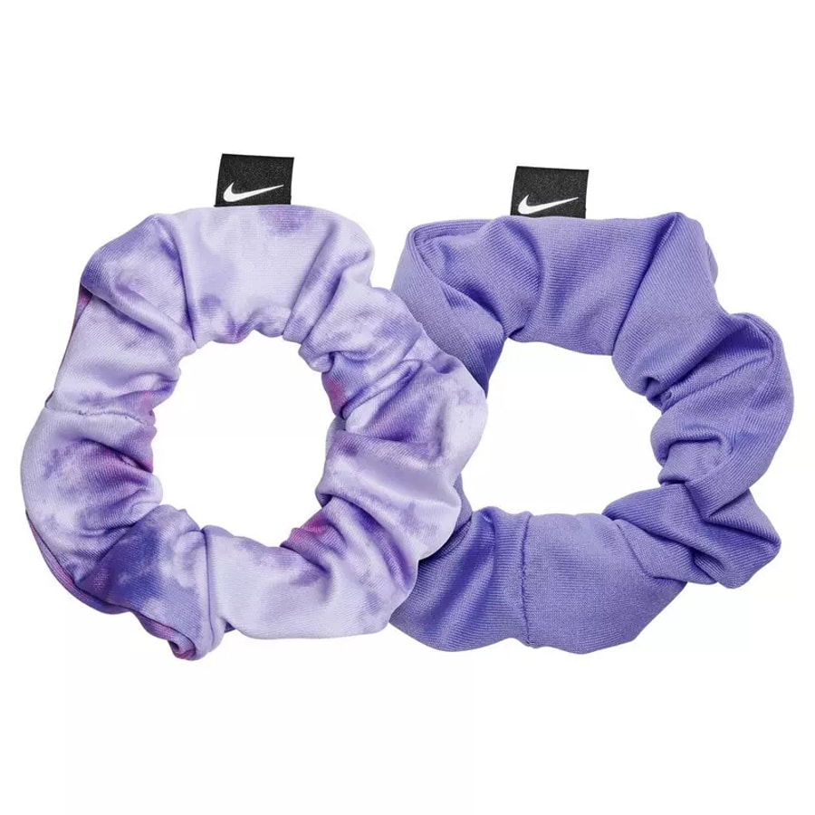 Nike Scrunchies (2-Pack) - Purple/Violet colored on a white background. 