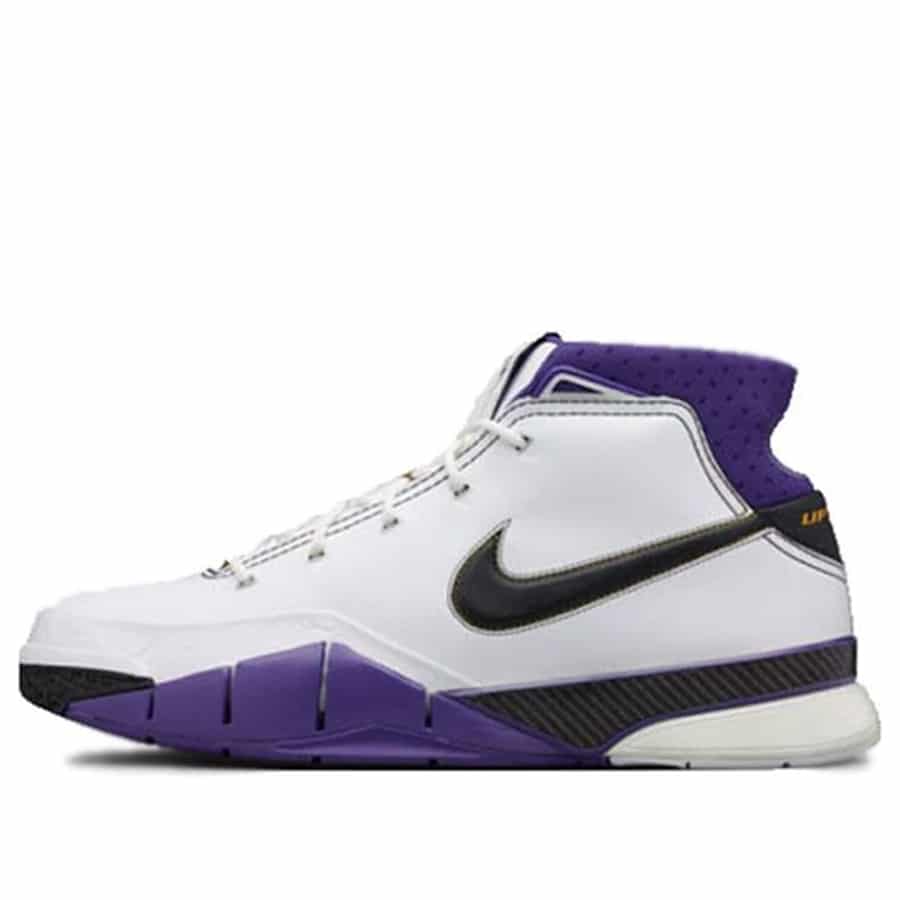 Nike Zoom Kobe 1 Protro '81 Points' - White/Black/Varsity Purple colorway on a white background. 