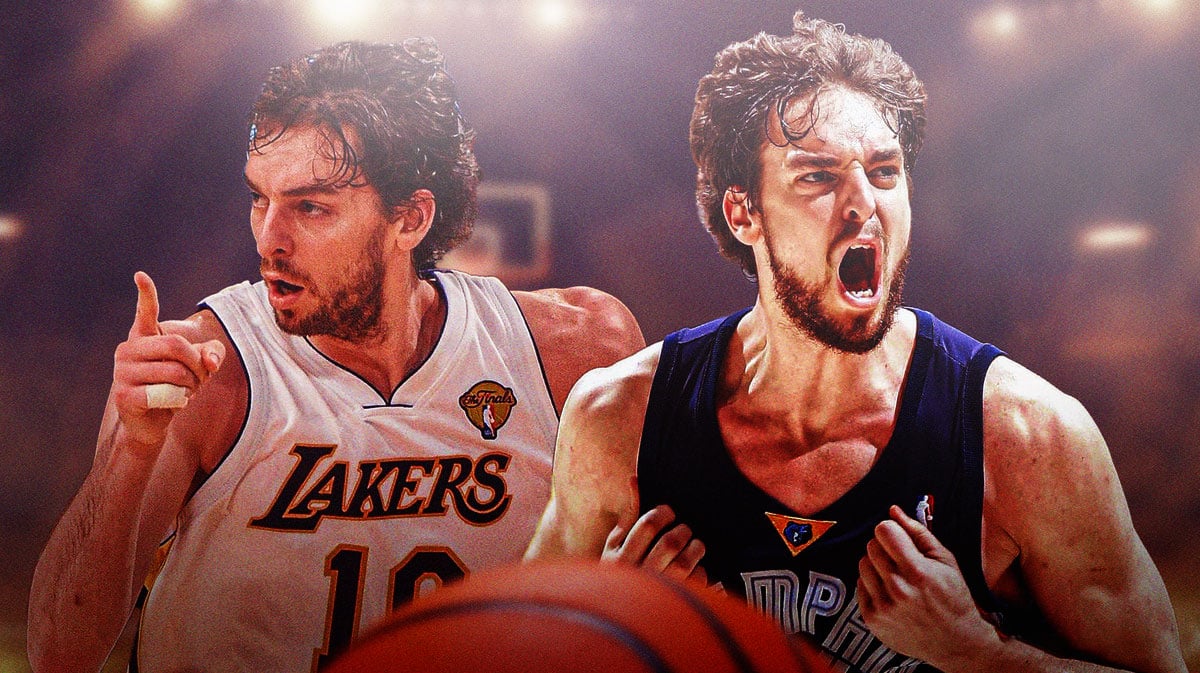 Pau Gasol playing for the Los Angeles Lakers and Memphis Grizzlies.