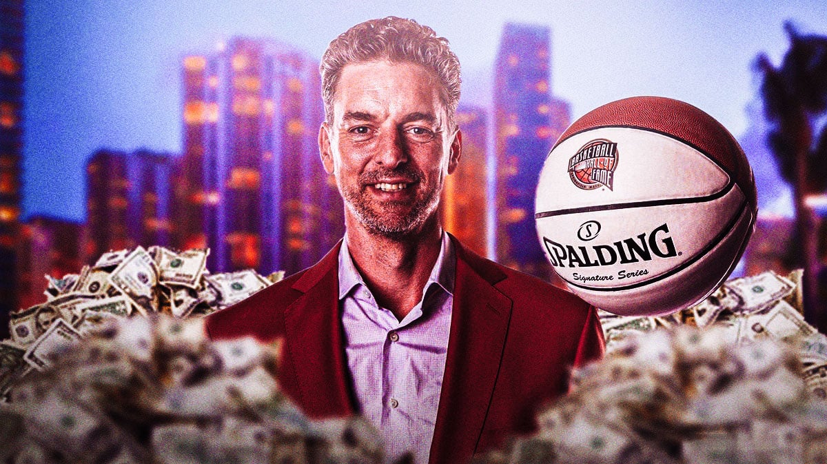 Pau Gasol surrounded by piles of cash.