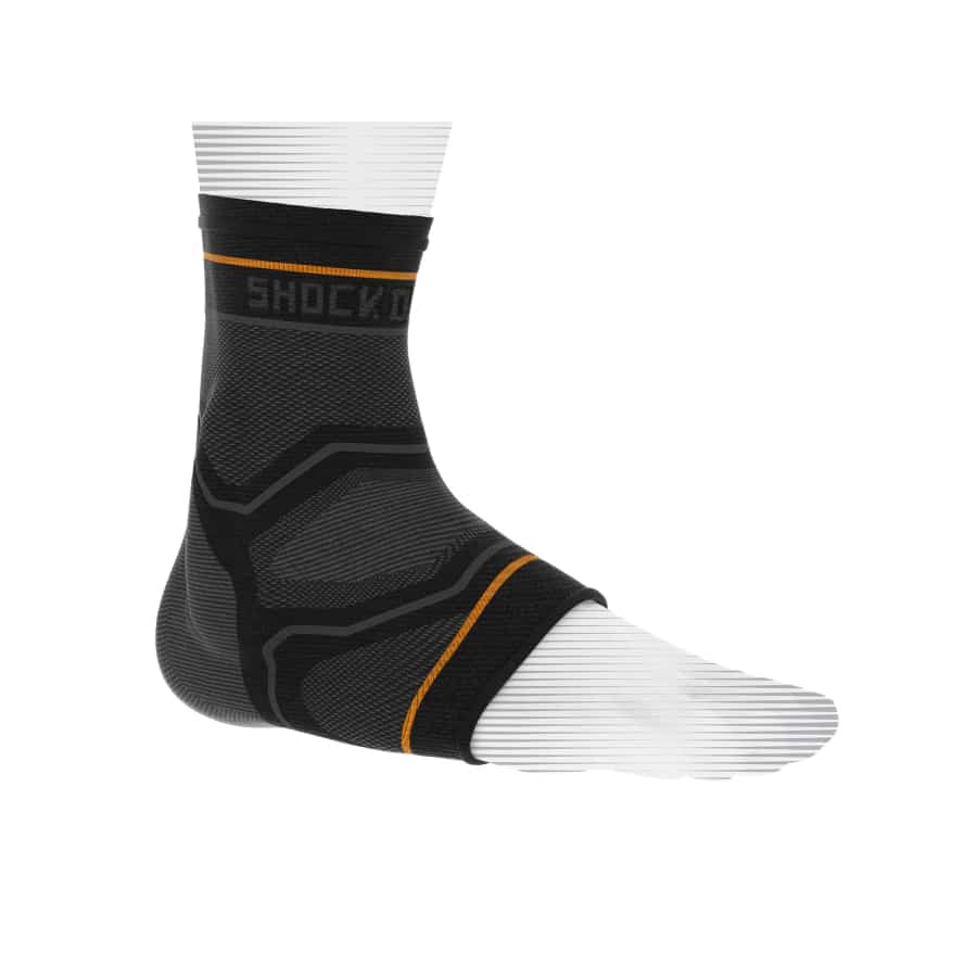 Shock Doctor Compression Knit Ankle Sleeve w/ Gel Support - Black/Gray on a white background. 