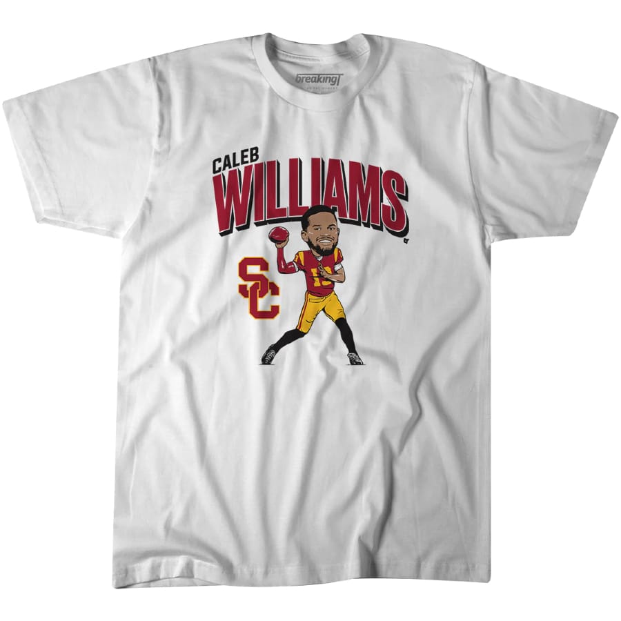 USC Football:  Caleb Williams Caricature - White on a white background. 