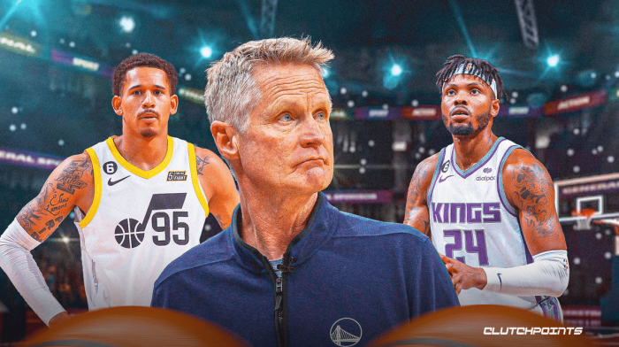 Steve Kerr, Juan Toscano-Anderson, Kent Bazemore, Jordan Poole, Warriors