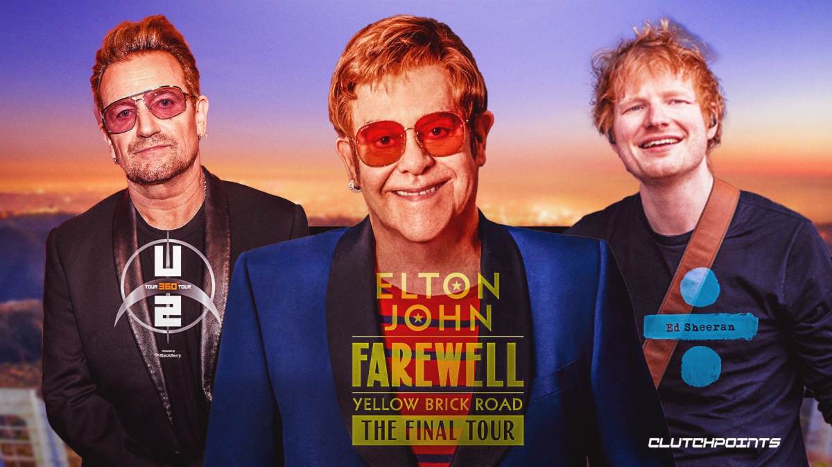 Bono (U2), '360' tour, Elton John, 'Farewell Yellow Brick Road' tour, Ed Sheeran, 'Divide' tour