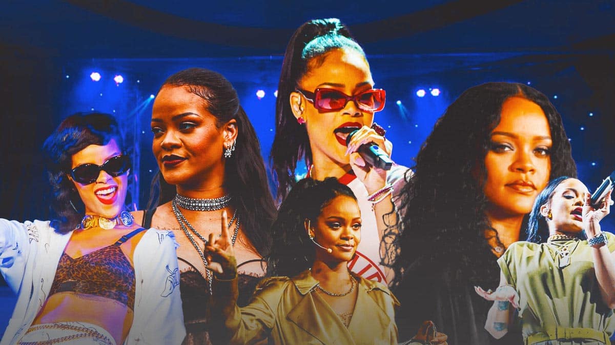 Various shots of Rihanna performing.